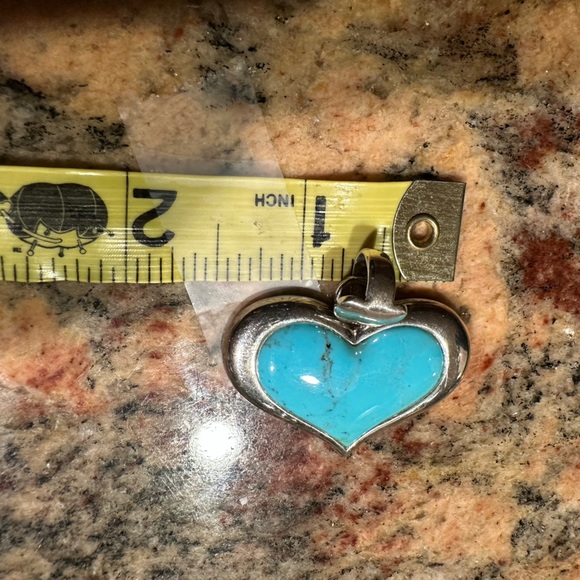SX sterling silver and turquoise heart pendant with heart-shaped loop for chain - Picture 5 of 7
